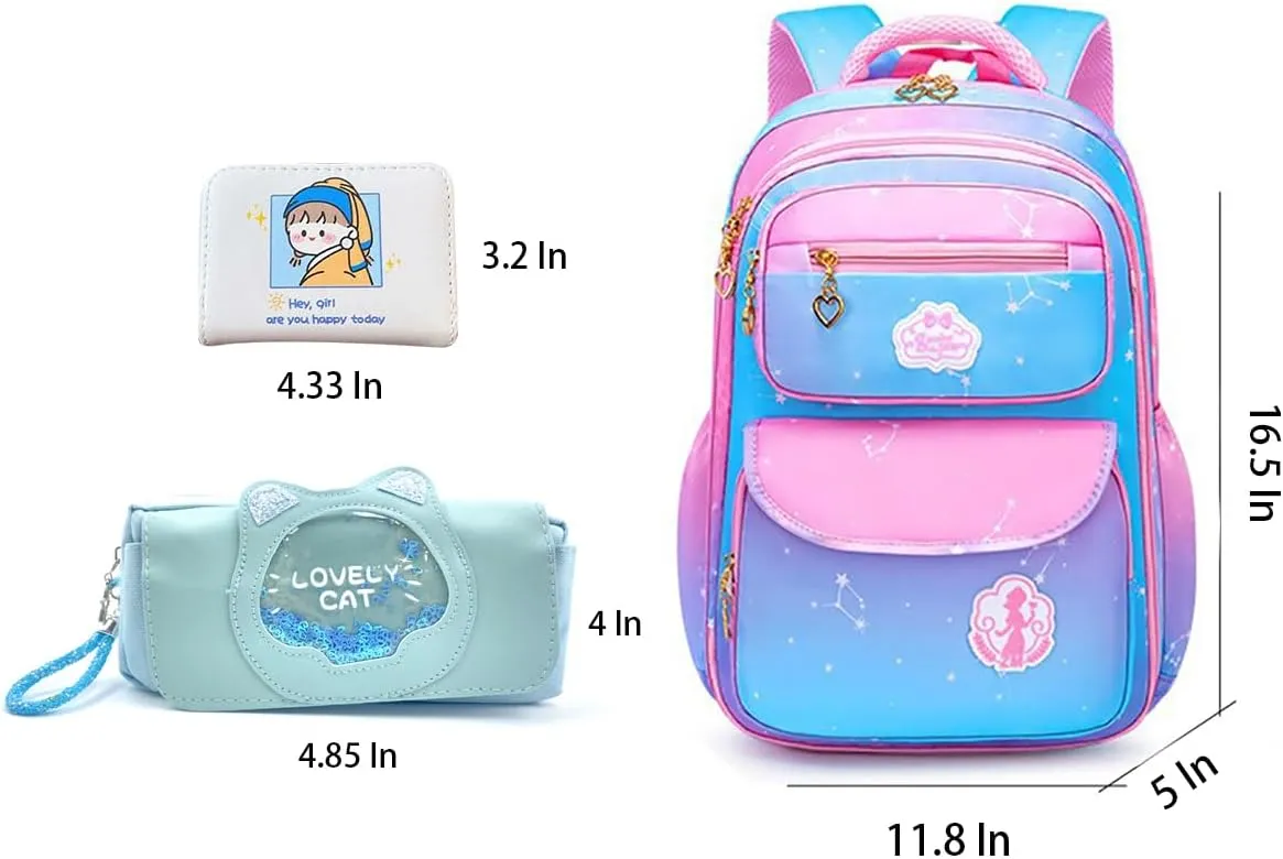 5Pcs Backpacks for Girls Purple Kids School Bag for Girls Laptop Bag Shoulders Bookbag for Students Teen Kids Daypacks Casual Travel Bag (Purple)
