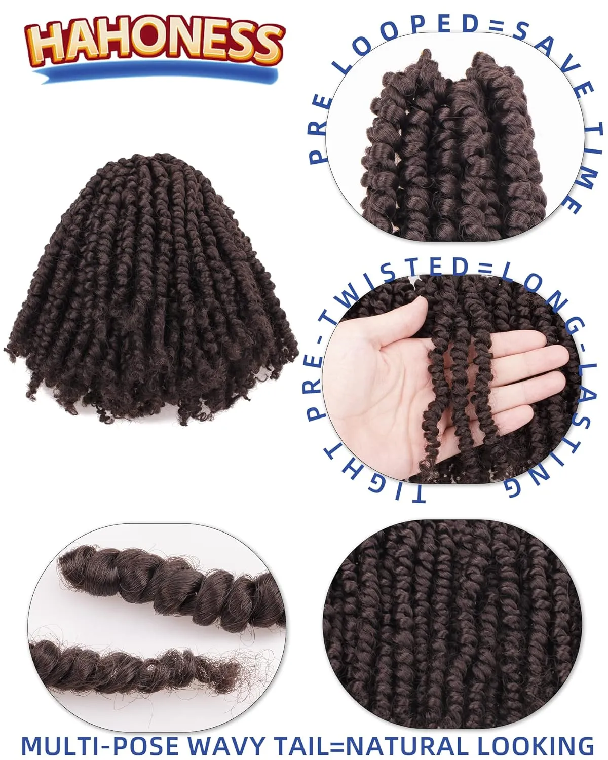 6 Inches 8 Packs Super Short Passion Twist Crochet Hair for Black Women and Kids-Light Brown PreLooped Pretwisted Crochet Hair Extension Braided by Synthetic Spring Kinky Bohemian Curls(6"-8 Packs,4#)