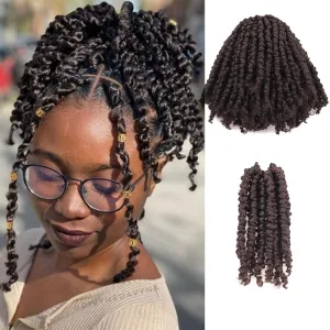 6 Inches 8 Packs Super Short Passion Twist Crochet Hair for Black Women and Kids-Light Brown PreLooped Pretwisted Crochet Hair Extension Braided by Synthetic Spring Kinky Bohemian Curls(6"-8 Packs,4#)