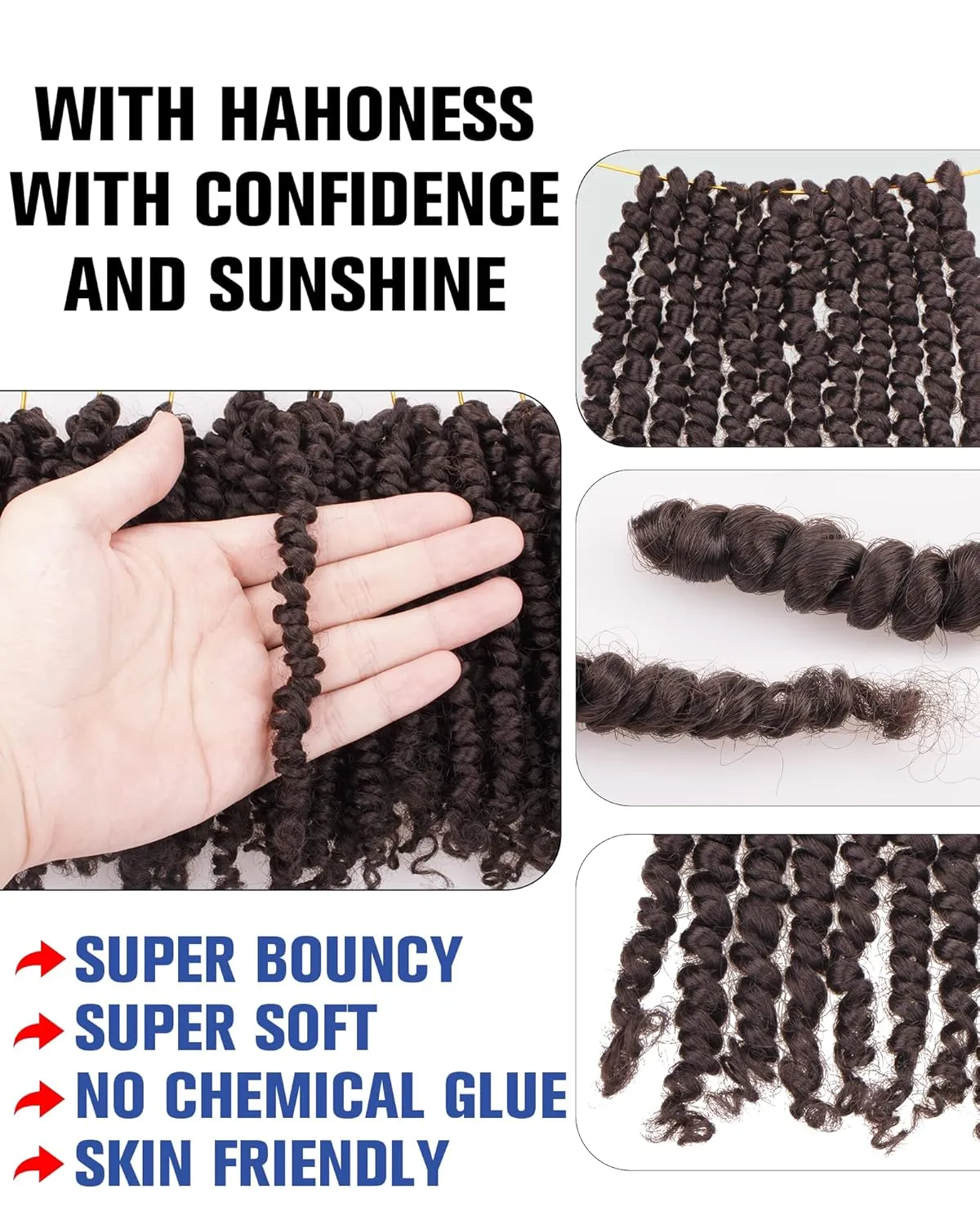6 Inches 8 Packs Super Short Passion Twist Crochet Hair for Black Women and Kids-Light Brown PreLooped Pretwisted Crochet Hair Extension Braided by Synthetic Spring Kinky Bohemian Curls(6"-8 Packs,4#)