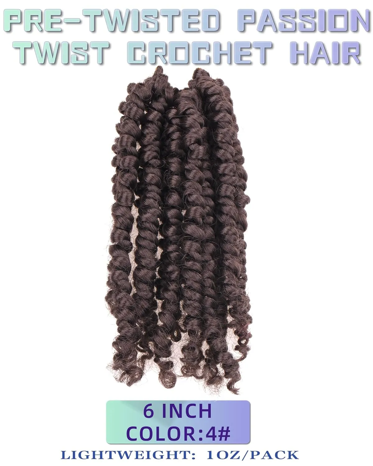 6 Inches 8 Packs Super Short Passion Twist Crochet Hair for Black Women and Kids-Light Brown PreLooped Pretwisted Crochet Hair Extension Braided by Synthetic Spring Kinky Bohemian Curls(6"-8 Packs,4#)