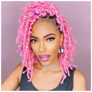 6 Packs Hot Pink Butterfly Locs Crochet Hair 12 Inch Short Distressed Locs Crochet Braids Butterfly Faux Locs Crochet Pink Braiding Hair Extension (12Inch,PINK)