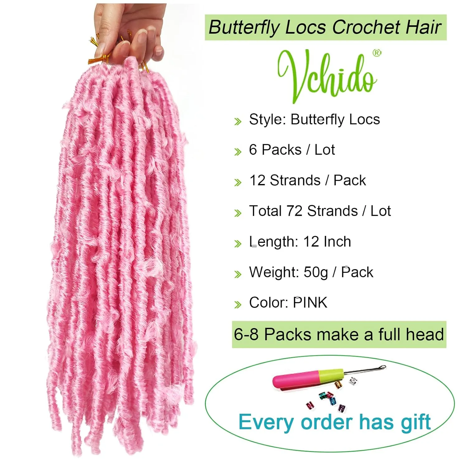6 Packs Hot Pink Butterfly Locs Crochet Hair 12 Inch Short Distressed Locs Crochet Braids Butterfly Faux Locs Crochet Pink Braiding Hair Extension (12Inch,PINK)