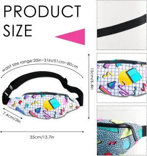 6 Pcs 80s 90s Retro Vintage Fanny Pack Memphis Fashion Waist Packs for Men Women Adjustable Casual Waist Bag Neon Cute Vintage Hiking Belt Waist Packs for Travel Party Festival Hiking Cycling Running