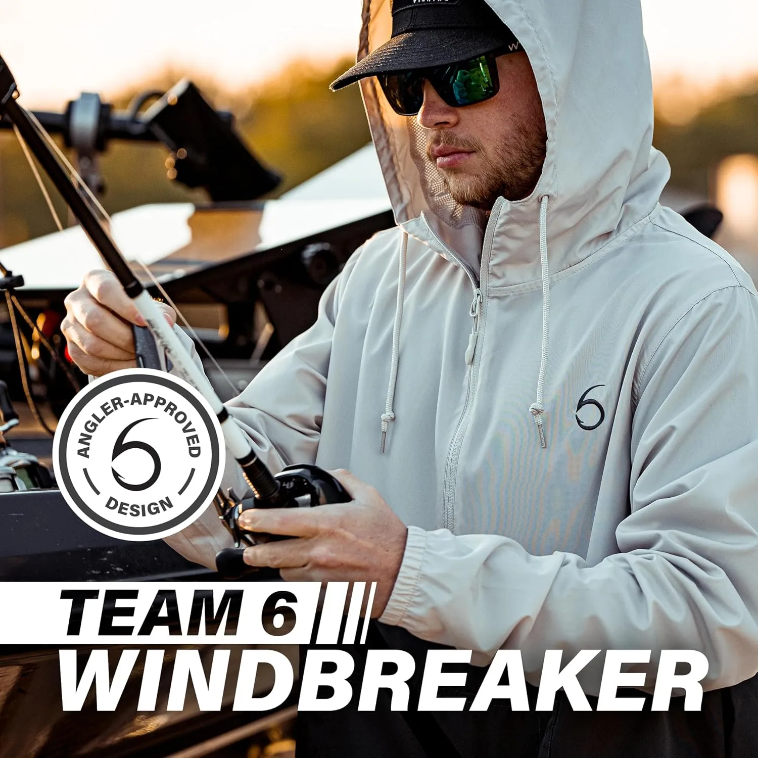 6th Sense Team 6 Windbreaker – Lightweight, Water-Resistant Fishing Jacket with Adjustable Hood and Elastic Cuffs