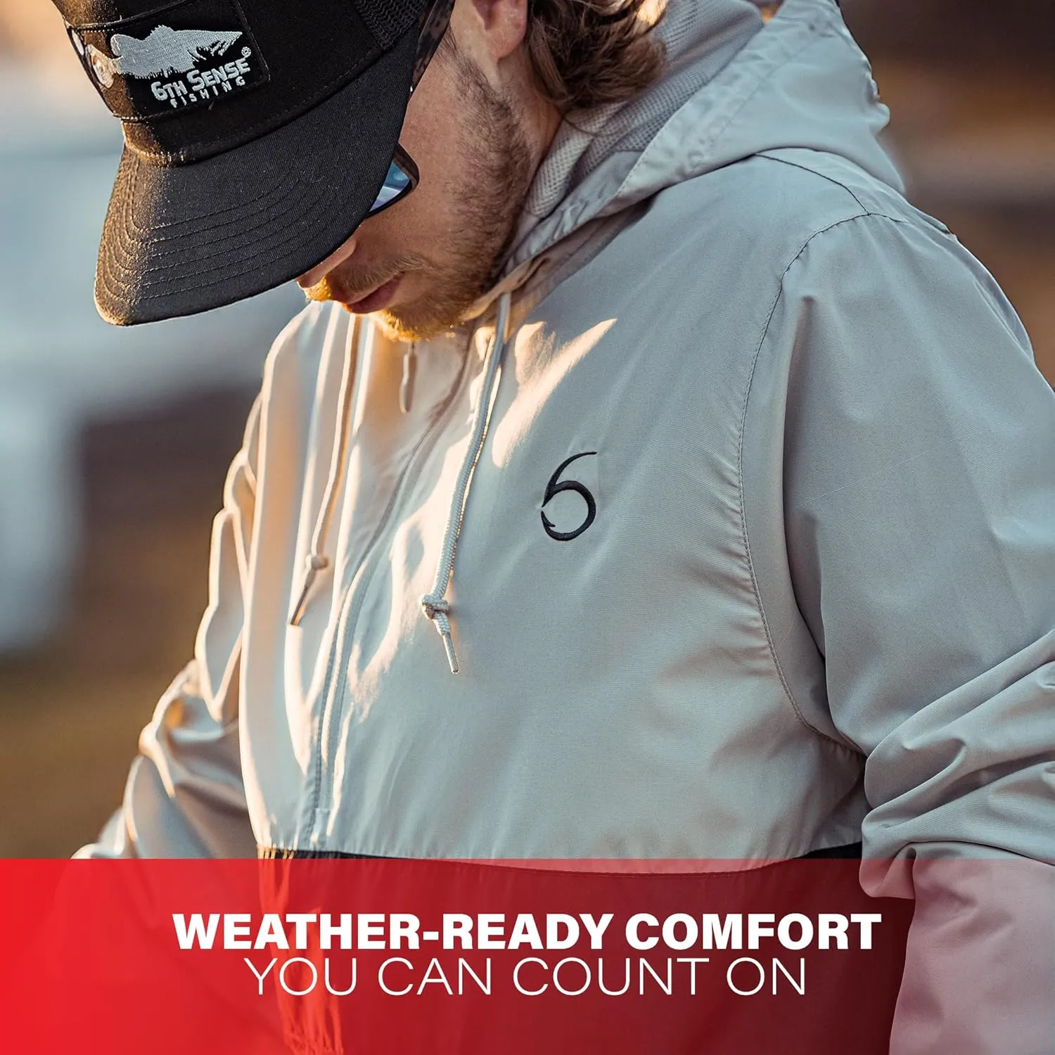 6th Sense Team 6 Windbreaker – Lightweight, Water-Resistant Fishing Jacket with Adjustable Hood and Elastic Cuffs