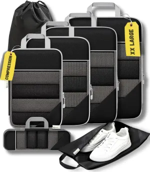 7-Set Compression Packing Cubes for Travel, Lightweight Luggage Packing Organizer for Backpacks & Suitcases, Space Saving Perfect Packing Essentials Double Zipper Travel Accessories