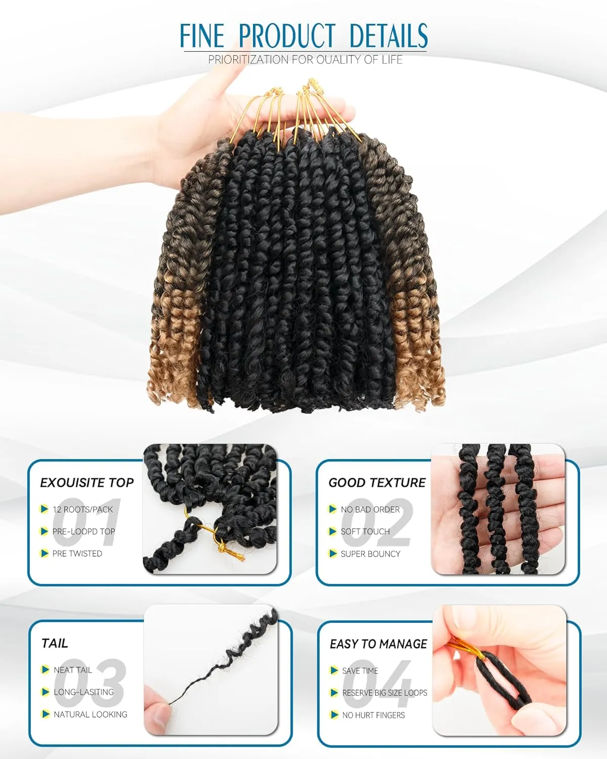 8 Inches 8 Packs Passion Twist Crochet Hair-Mixed Color Combination Package(6 packs 1B 2 pack T27),Pre-twisted Pre Looped Synthetic Spring Kinky Twist Hair Extensions(8"-8 Packs,1B T27)
