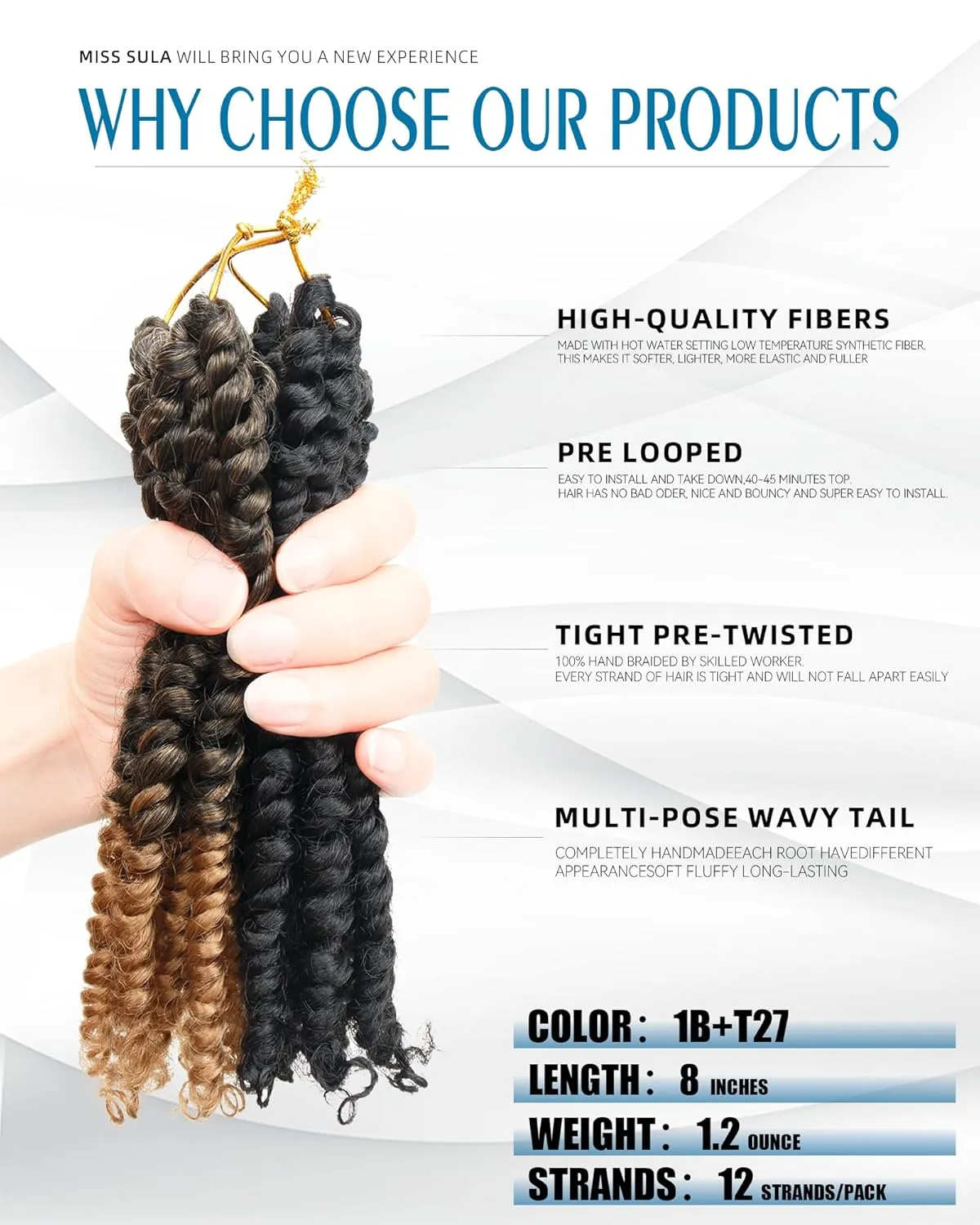 8 Inches 8 Packs Passion Twist Crochet Hair-Mixed Color Combination Package(6 packs 1B 2 pack T27),Pre-twisted Pre Looped Synthetic Spring Kinky Twist Hair Extensions(8"-8 Packs,1B T27)
