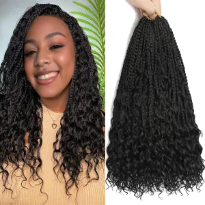 8 Packs Goddess Box Braids Crochet Hair, Pre-Looped Bohemian Braiding Hair with Curly Ends,Synthetic CrochetHair for Women (1B, 14 Inch (Pack of 8))