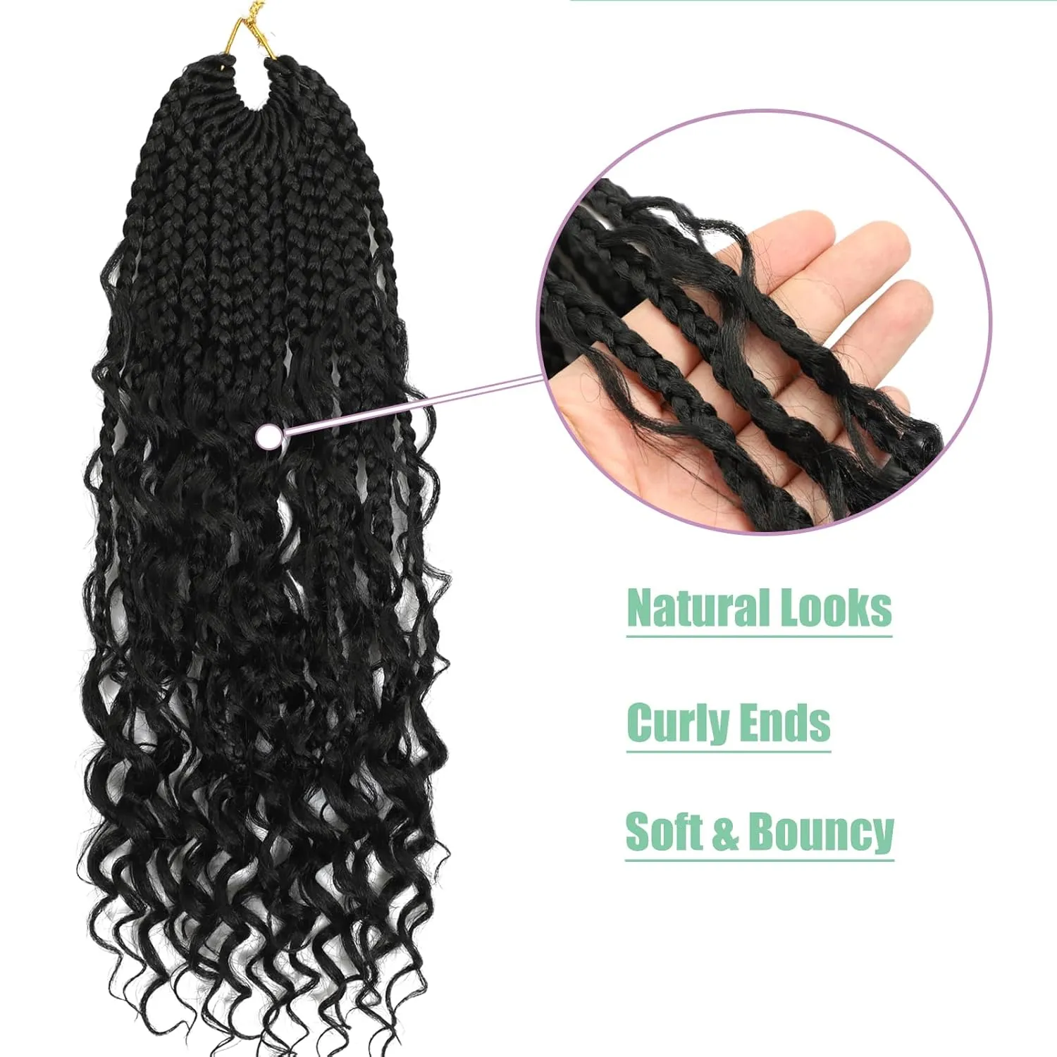 8 Packs Goddess Box Braids Crochet Hair, Pre-Looped Bohemian Braiding Hair with Curly Ends,Synthetic CrochetHair for Women (1B, 14 Inch (Pack of 8))