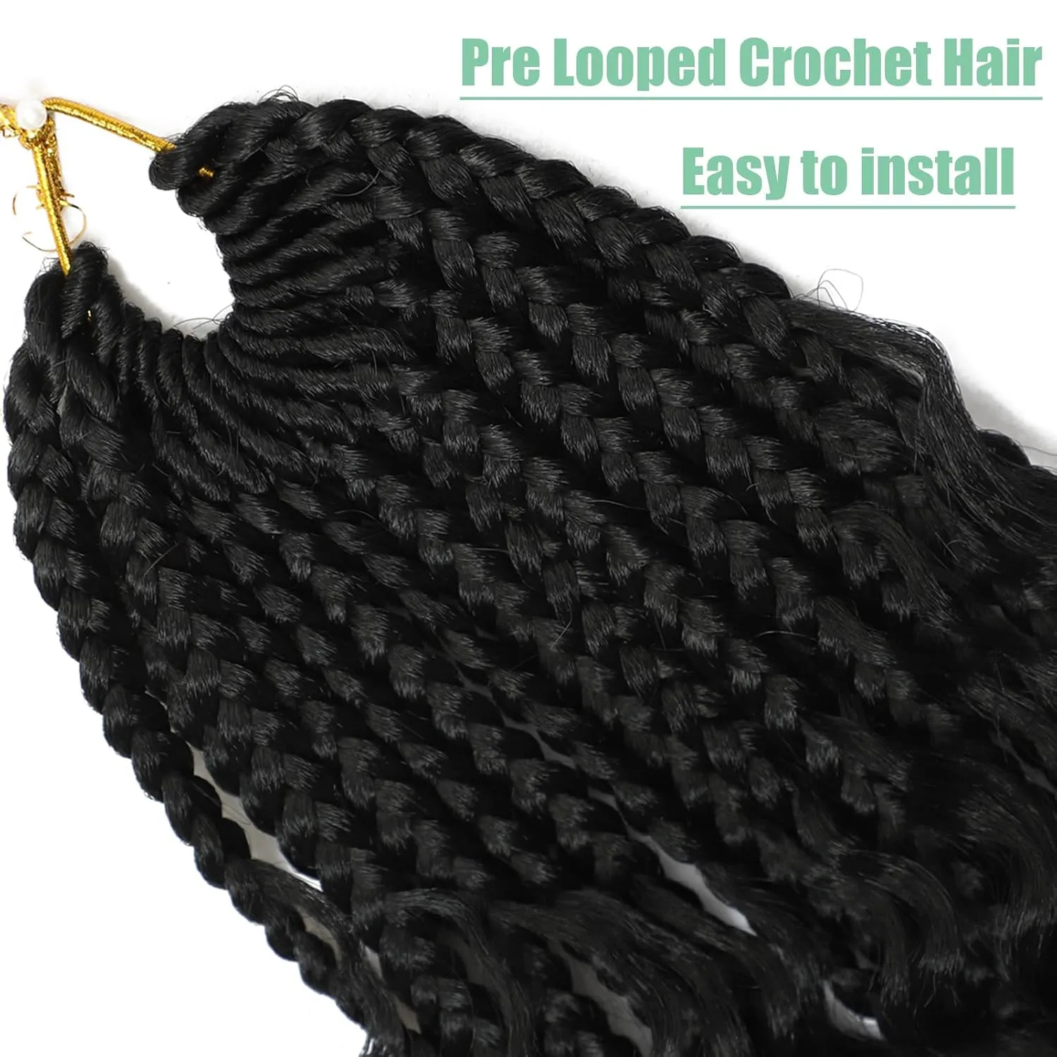 8 Packs Goddess Box Braids Crochet Hair, Pre-Looped Bohemian Braiding Hair with Curly Ends,Synthetic CrochetHair for Women (1B, 14 Inch (Pack of 8))