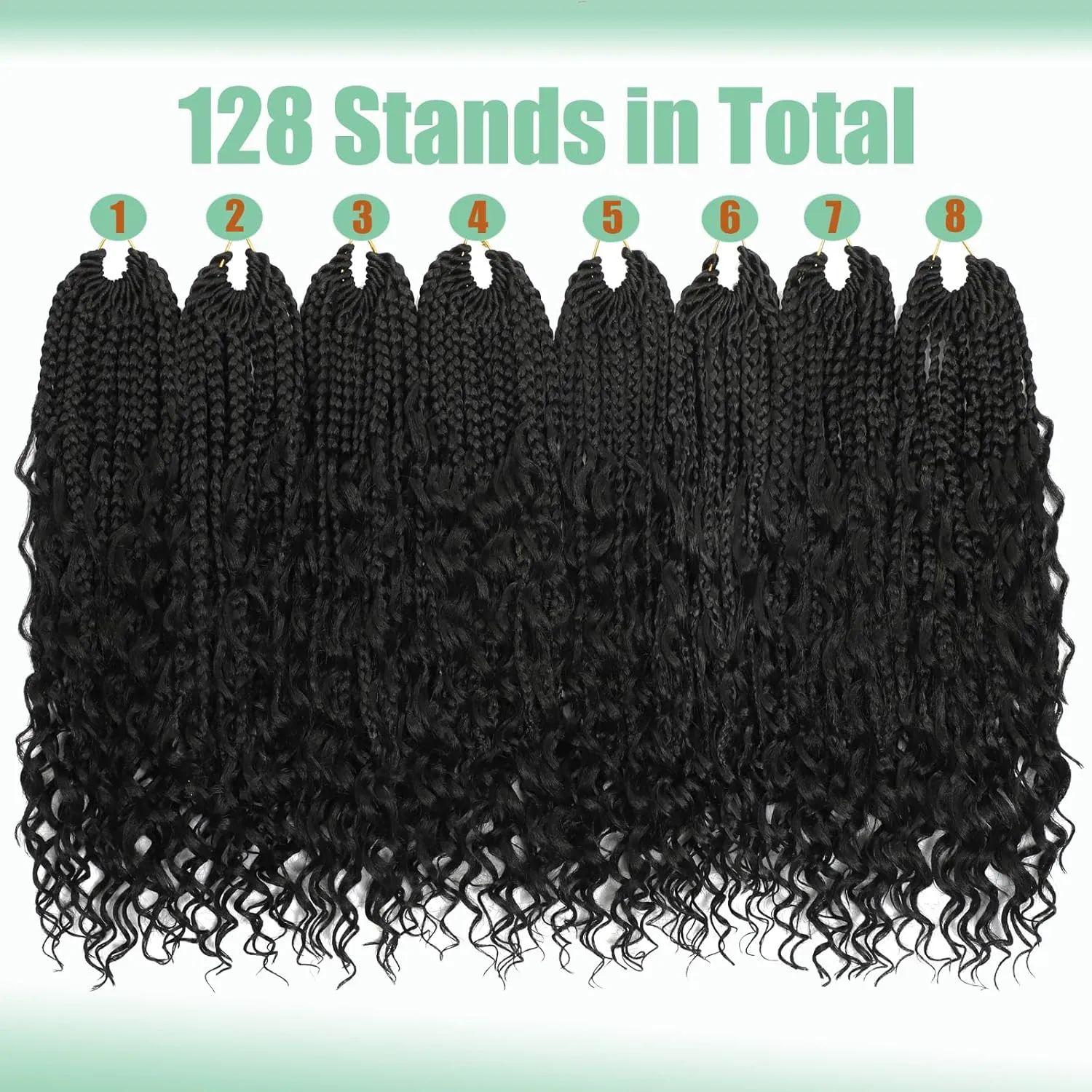 8 Packs Goddess Box Braids Crochet Hair, Pre-Looped Bohemian Braiding Hair with Curly Ends,Synthetic CrochetHair for Women (1B, 14 Inch (Pack of 8))