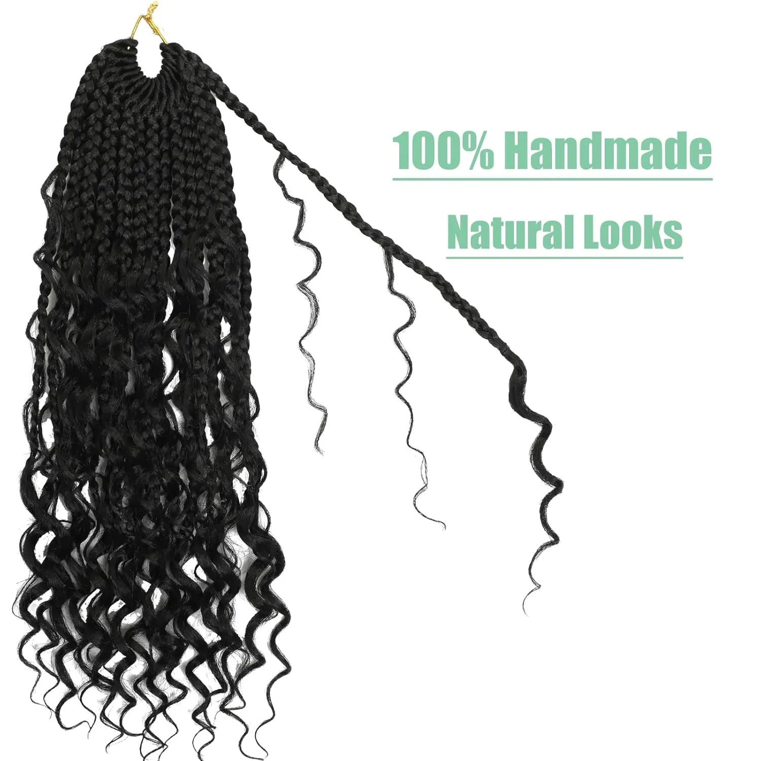 8 Packs Goddess Box Braids Crochet Hair, Pre-Looped Bohemian Braiding Hair with Curly Ends,Synthetic CrochetHair for Women (1B, 14 Inch (Pack of 8))