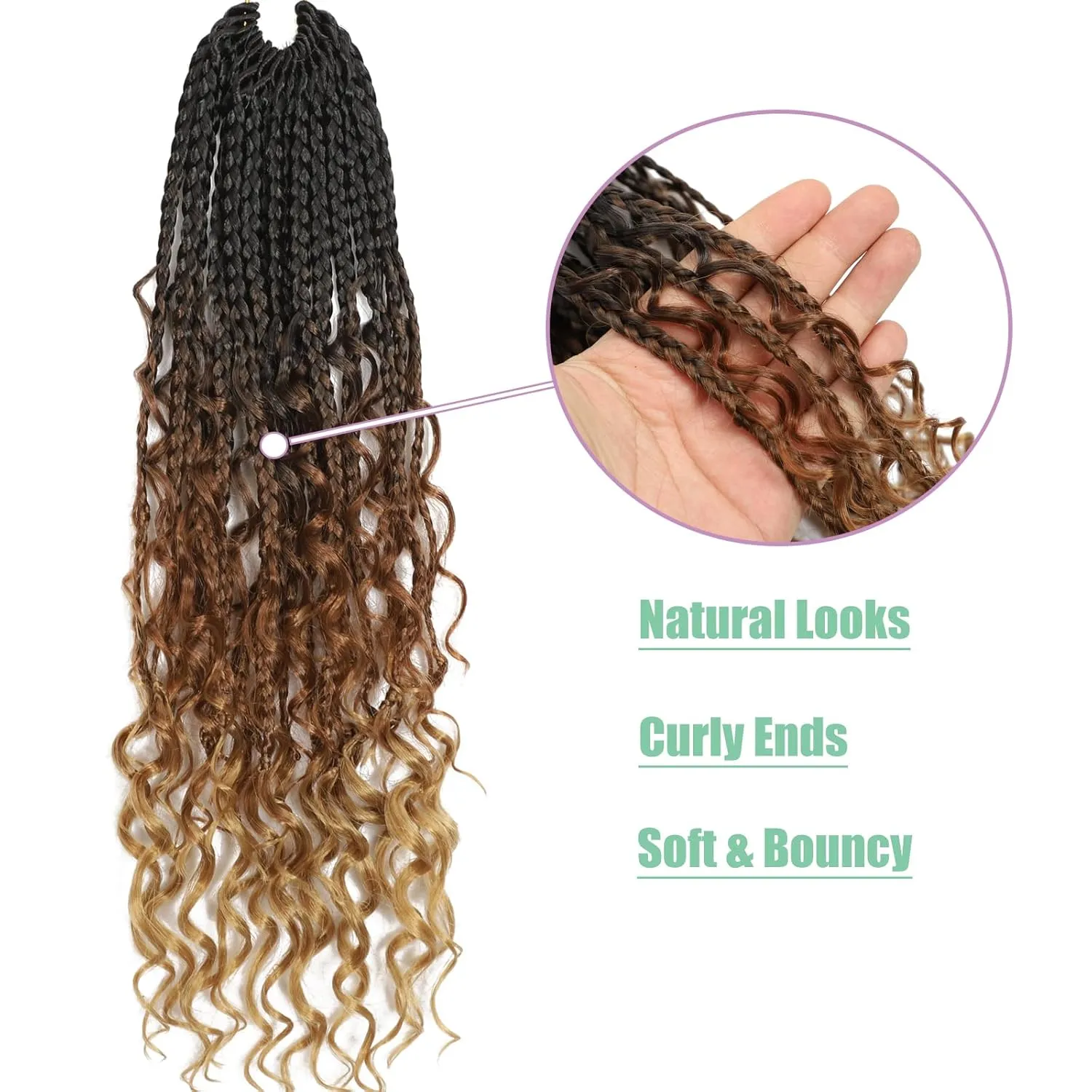 8 Packs Goddess Box Braids Crochet Hair, Pre-Looped Bohemian Braiding Hair with Curly Ends,Synthetic CrochetHair for Women (1B3027, 14 Inch (Pack of 8))