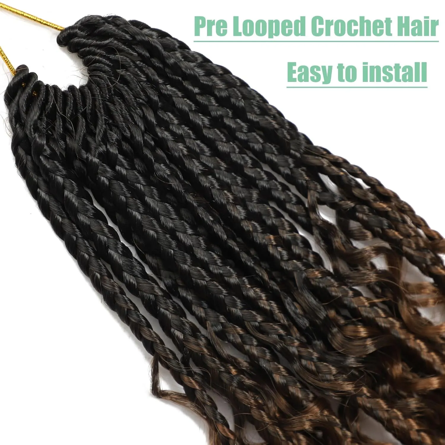 8 Packs Goddess Box Braids Crochet Hair, Pre-Looped Bohemian Braiding Hair with Curly Ends,Synthetic CrochetHair for Women (1B3027, 14 Inch (Pack of 8))