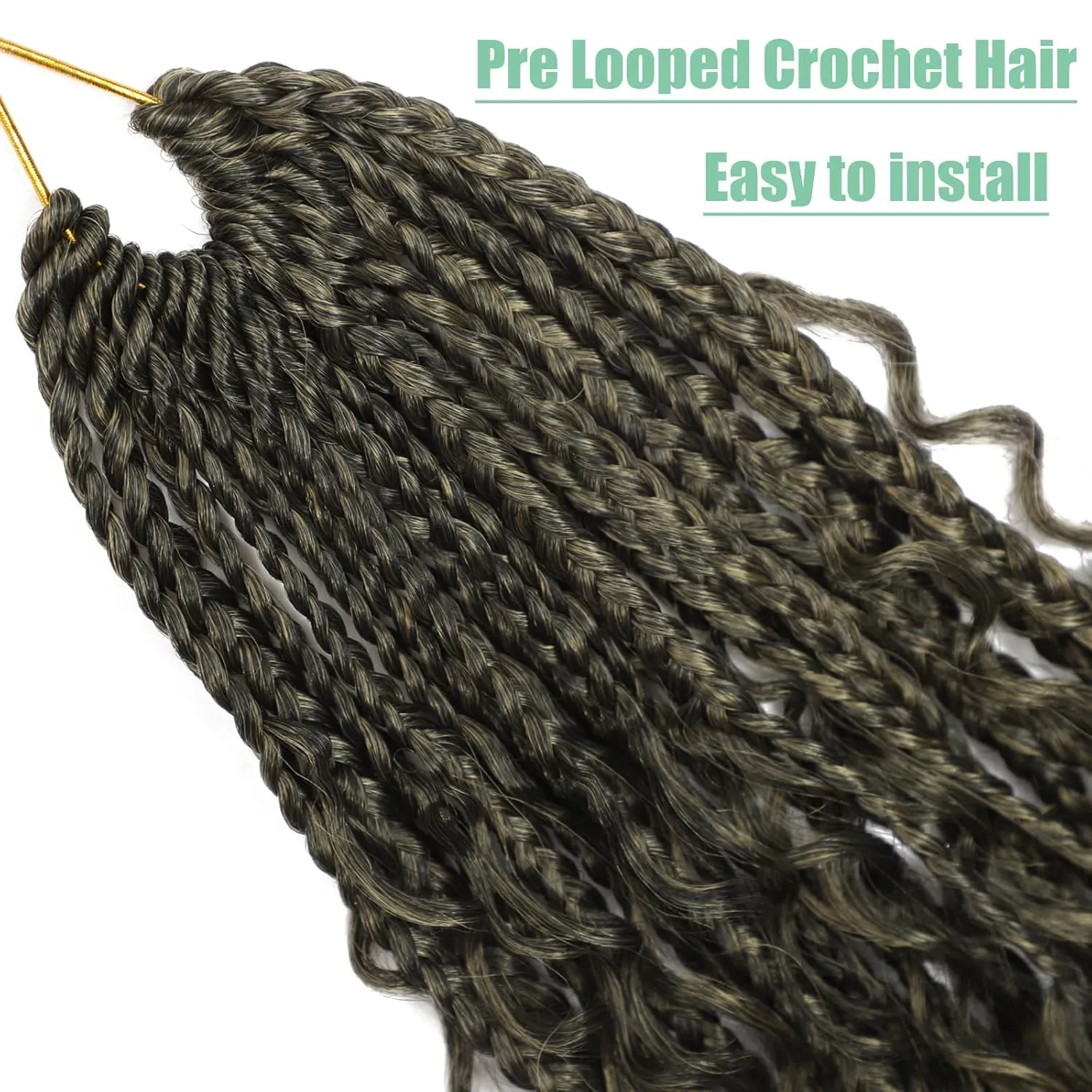 8 Packs Goddess Box Braids Crochet Hair, Pre-Looped Bohemian Braiding Hair with Curly Ends,Synthetic CrochetHair for Women (T27, 12 Inch (Pack of 8))