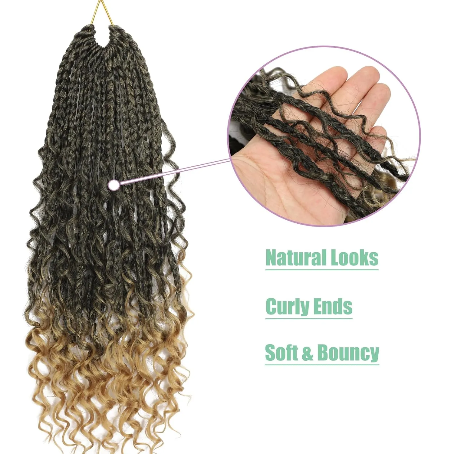8 Packs Goddess Box Braids Crochet Hair, Pre-Looped Bohemian Braiding Hair with Curly Ends,Synthetic CrochetHair for Women (T27, 12 Inch (Pack of 8))