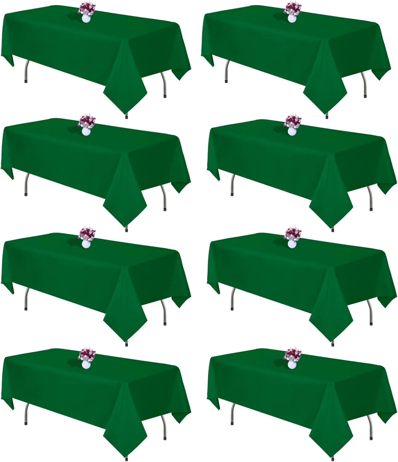 8 Packs Green Tablecloth Rectangle 60x126 Inch Rectangular Table Cloths for 8ft Rectangle Tables, Wrinkle Resistant Polyester Fabric Tablecloth Washable Table Covers for Wedding Party Decor