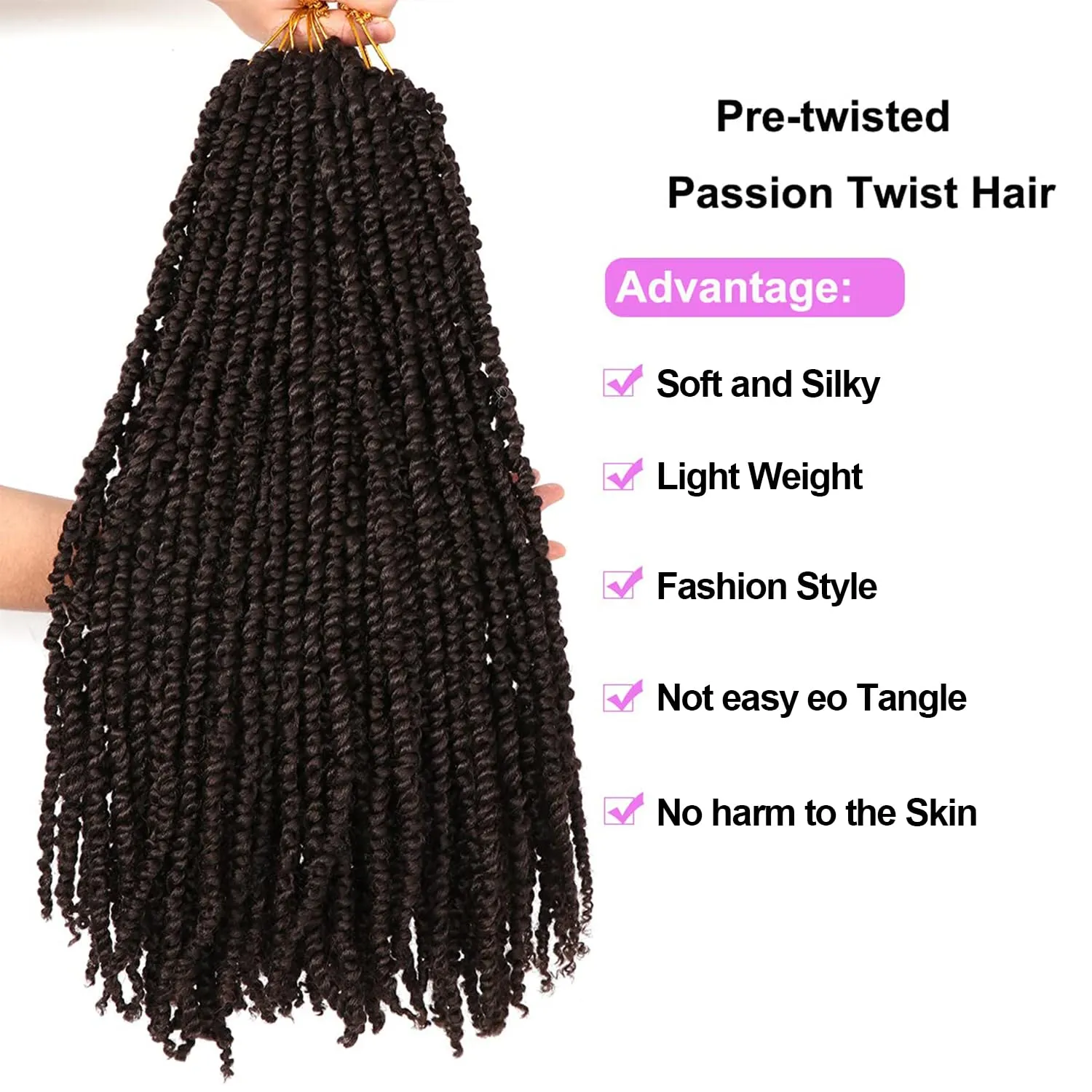 8 Packs Passion Twist Crochet Hair 20 Inch Prelooped Crochet Braids Pretwisted Spring Twist Crochet Hair for Black Women (20 Inch (Pack of 8), 4#)