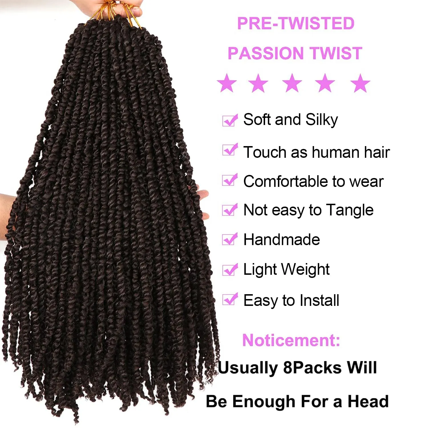 8 Packs Passion Twist Crochet Hair 20 Inch Prelooped Crochet Braids Pretwisted Spring Twist Crochet Hair for Black Women (20 Inch (Pack of 8), 4#)