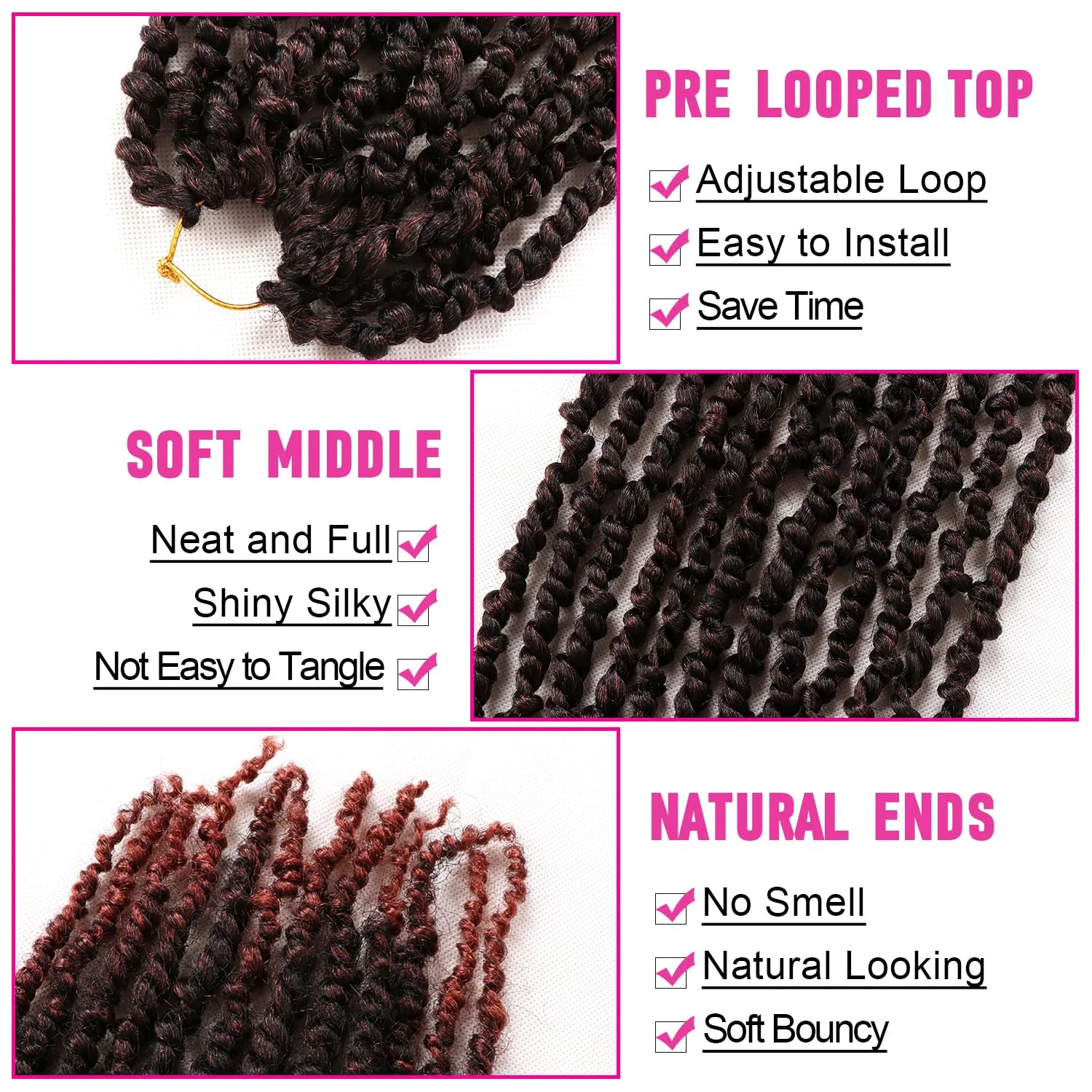 8 Packs Passion Twist Crochet Hair 20 Inch Prelooped Crochet Braids Pretwisted Spring Twist Crochet Hair for Black Women (20 Inch (Pack of 8), T350#)