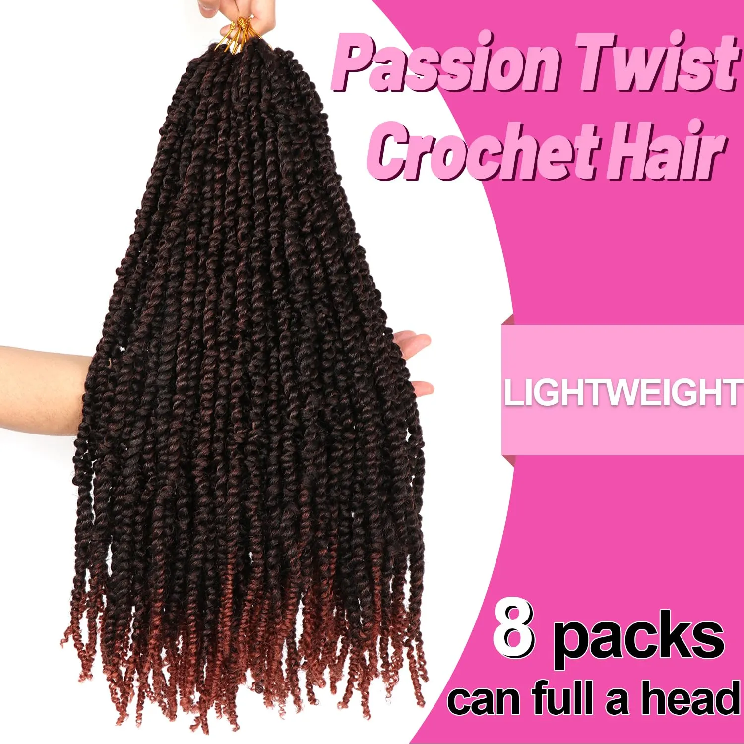 8 Packs Passion Twist Crochet Hair 20 Inch Prelooped Crochet Braids Pretwisted Spring Twist Crochet Hair for Black Women (20 Inch (Pack of 8), T350#)