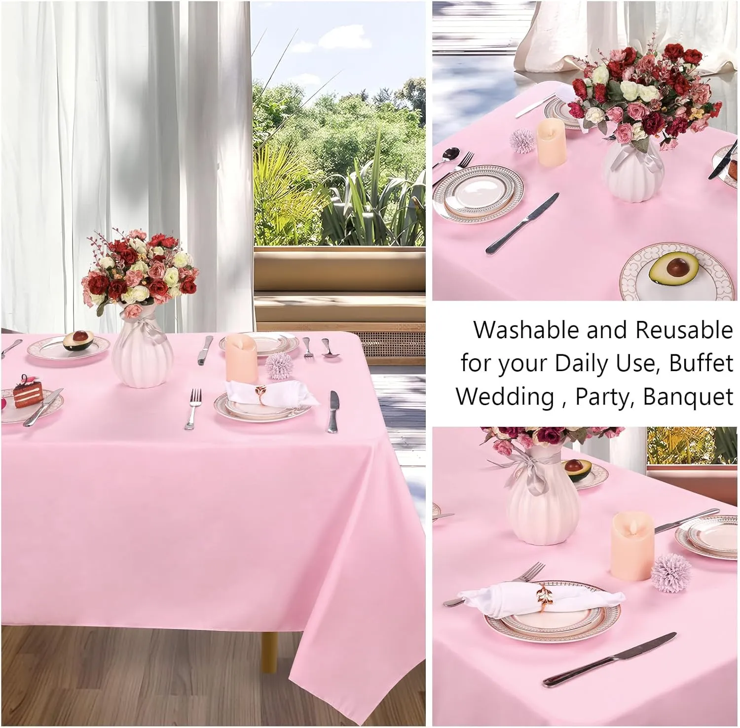 8 Packs Pink Tablecloth Rectangle 60x102 Inch Rectangular Table Cloth for 6 Foot Rectangle Tables, Wrinkle Resistant Polyester Fabric Tablecloth Washable Table Covers for Wedding Party Buffet