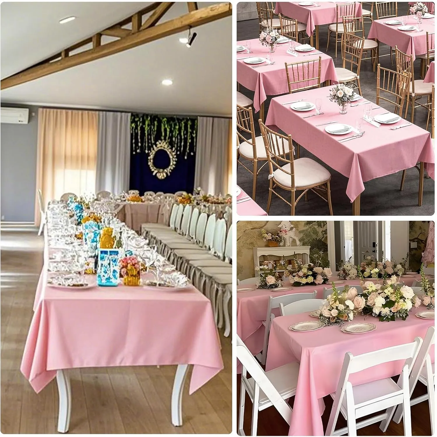 8 Packs Pink Tablecloth Rectangle 60x102 Inch Rectangular Table Cloth for 6 Foot Rectangle Tables, Wrinkle Resistant Polyester Fabric Tablecloth Washable Table Covers for Wedding Party Buffet