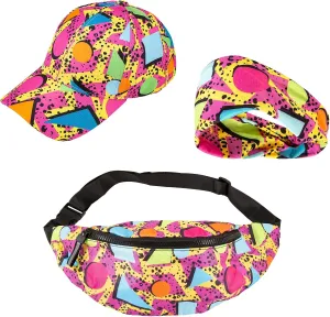 80s 90s Neon Fanny Pack Retro Waist Belt Packs Casual Waist Bag For Men Women And Baseball Caps 3D Print Hats 80s Vintage Hat Adjustable Unisex Caps For Travel Party Festival Hiking Cycling. 3 Pack