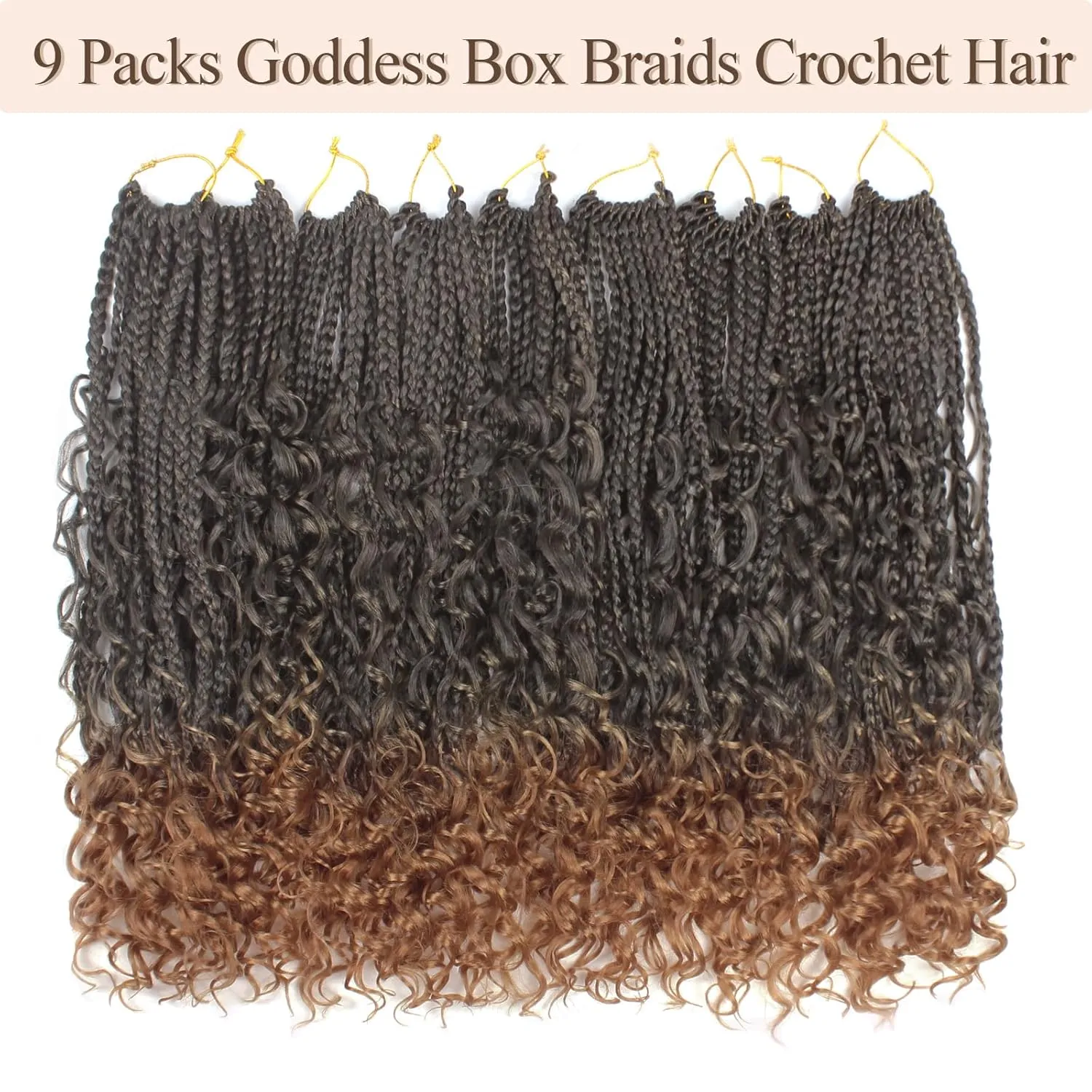 9 Packs Boho Box Braids Crochet Hair 24 Inch Goddess Box Braids Crochet Hair With Curly Ends Synthetic Bohemian Braids Hair Extension For Women (24inch, 1B/30)