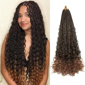 9 Packs Boho Box Braids Crochet Hair 24 Inch Goddess Box Braids Crochet Hair With Curly Ends Synthetic Bohemian Braids Hair Extension For Women (24inch, 1B/30)