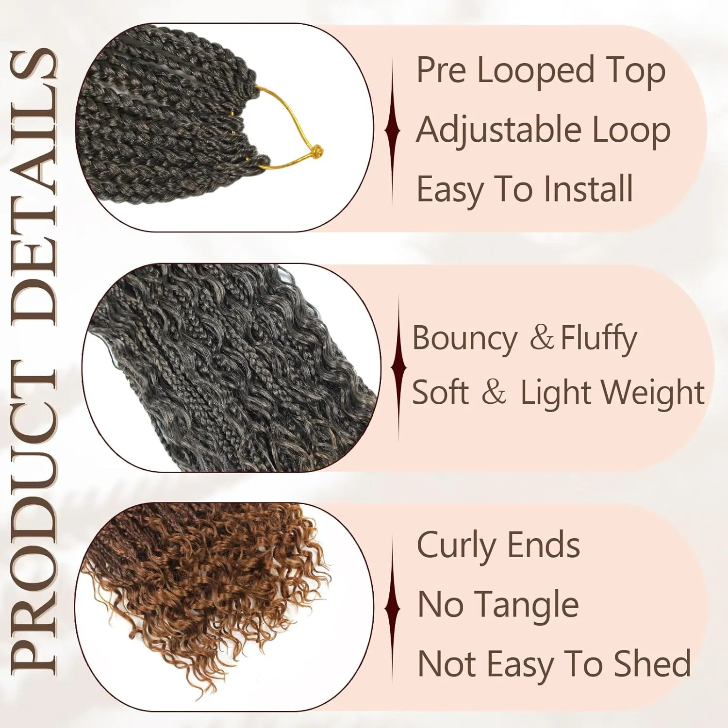9 Packs Boho Box Braids Crochet Hair 24 Inch Goddess Box Braids Crochet Hair With Curly Ends Synthetic Bohemian Braids Hair Extension For Women (24inch, 1B/30)