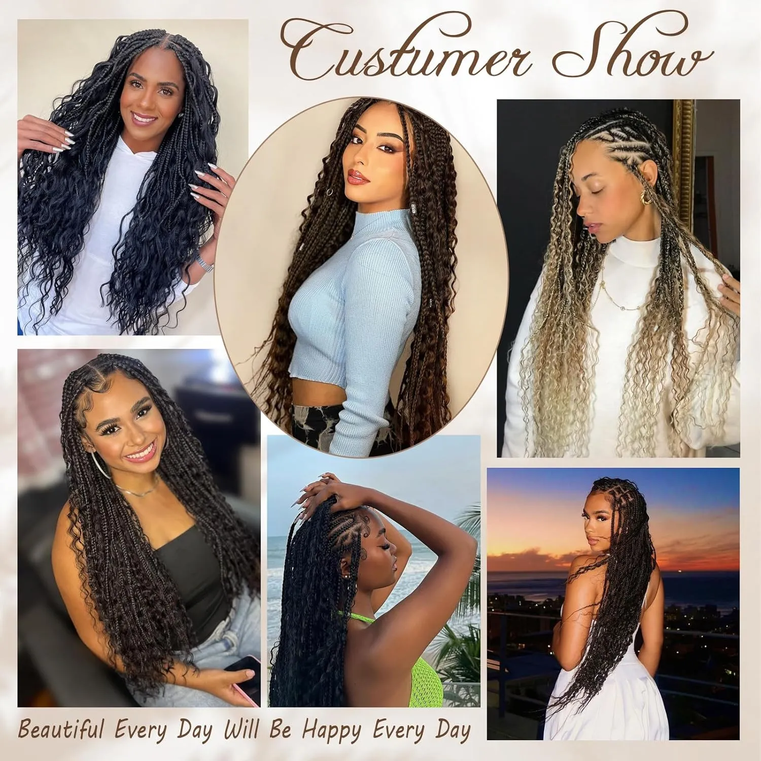 9 Packs Boho Box Braids Crochet Hair 24 Inch Goddess Box Braids Crochet Hair With Curly Ends Synthetic Bohemian Braids Hair Extension For Women (24inch, 1B/30)