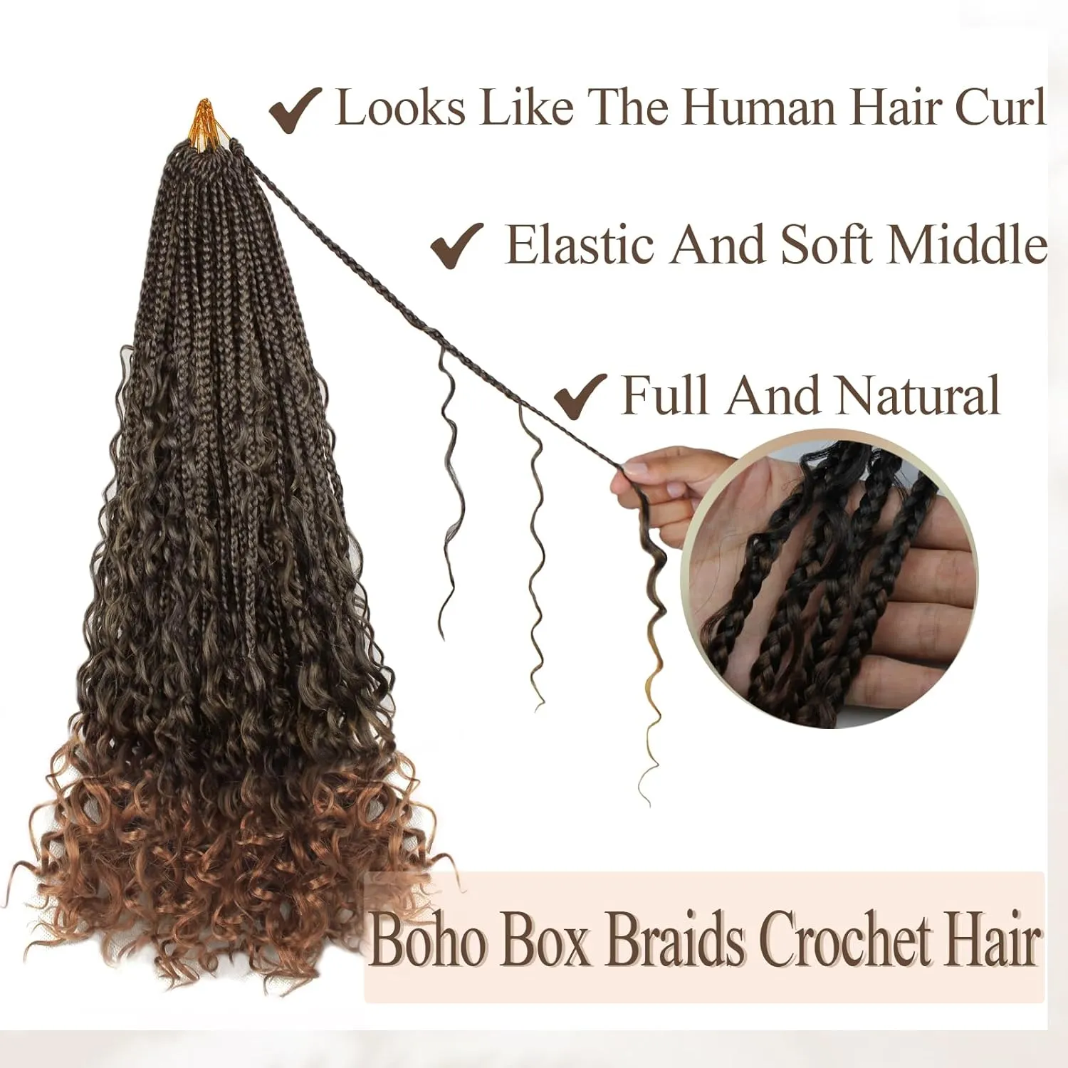 9 Packs Boho Box Braids Crochet Hair 24 Inch Goddess Box Braids Crochet Hair With Curly Ends Synthetic Bohemian Braids Hair Extension For Women (24inch, 1B/30)