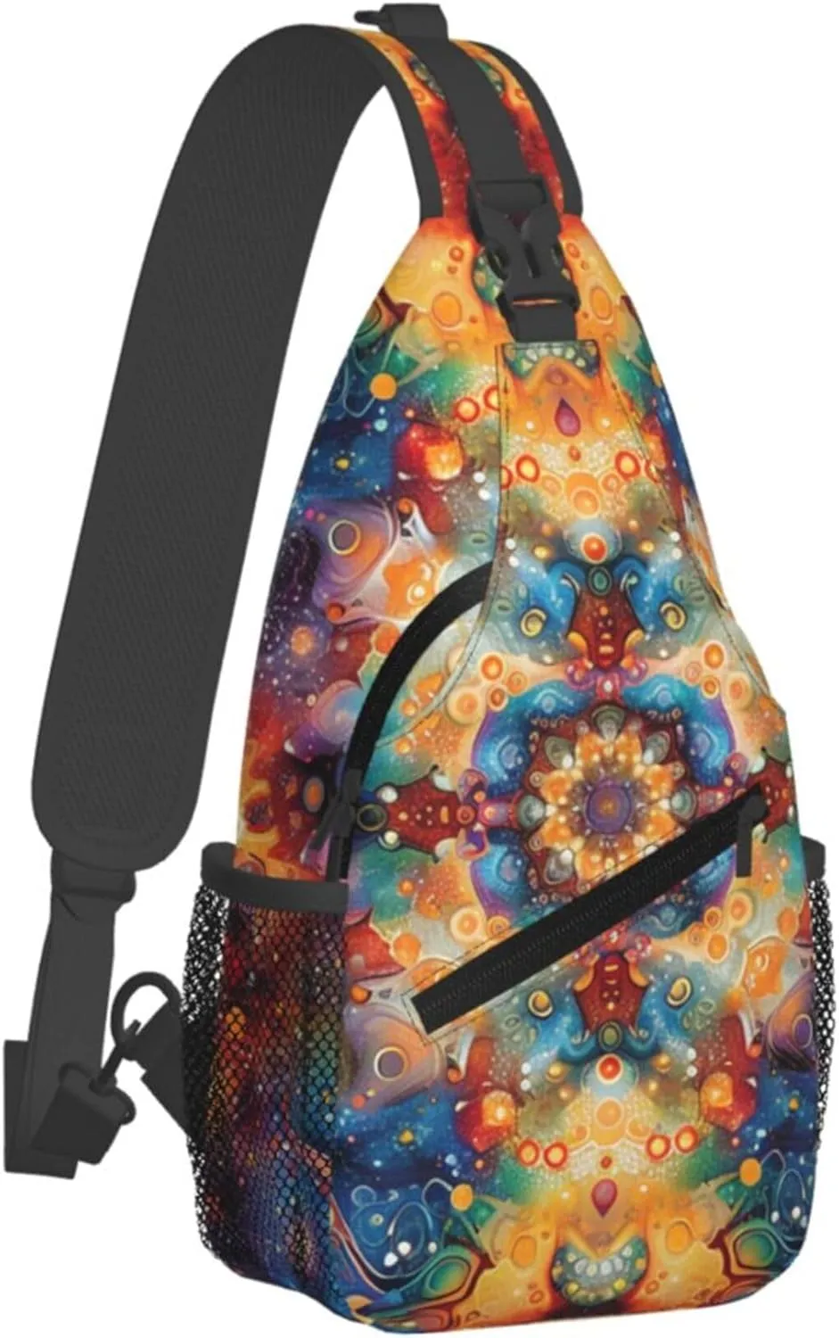 Abstract Colorful Mandala Pattern Sling Backpack Crossbody Bag, Chest Bag Daypack Fanny Pack Cross Body Bag for Outdoors Hiking Traveling