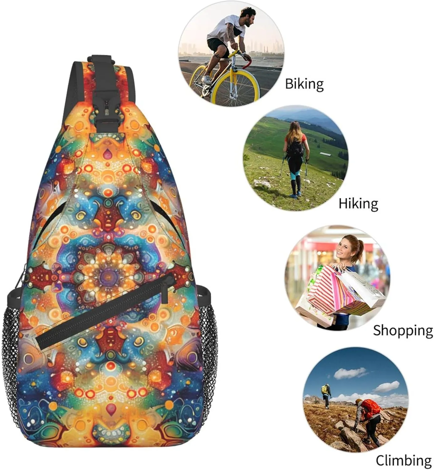 Abstract Colorful Mandala Pattern Sling Backpack Crossbody Bag, Chest Bag Daypack Fanny Pack Cross Body Bag for Outdoors Hiking Traveling