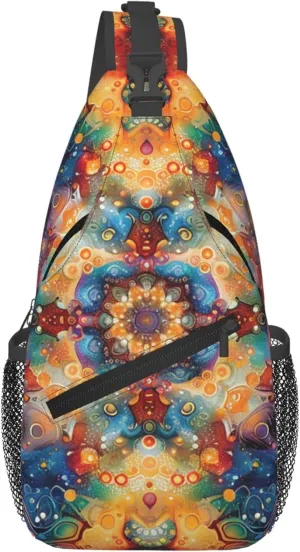 Abstract Colorful Mandala Pattern Sling Backpack Crossbody Bag, Chest Bag Daypack Fanny Pack Cross Body Bag for Outdoors Hiking Traveling