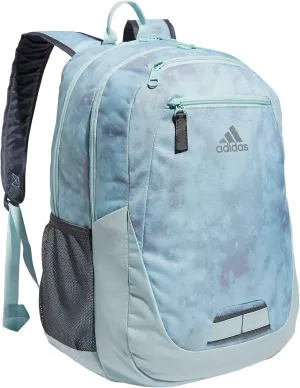 adidas Foundation Laptop, Book Bag with Sleeve, Large Durable Athletic Backpack for Men and Women, Stone Wash Almost Blue-Grey Two/Almost Blue/Silver Metallic, One Size