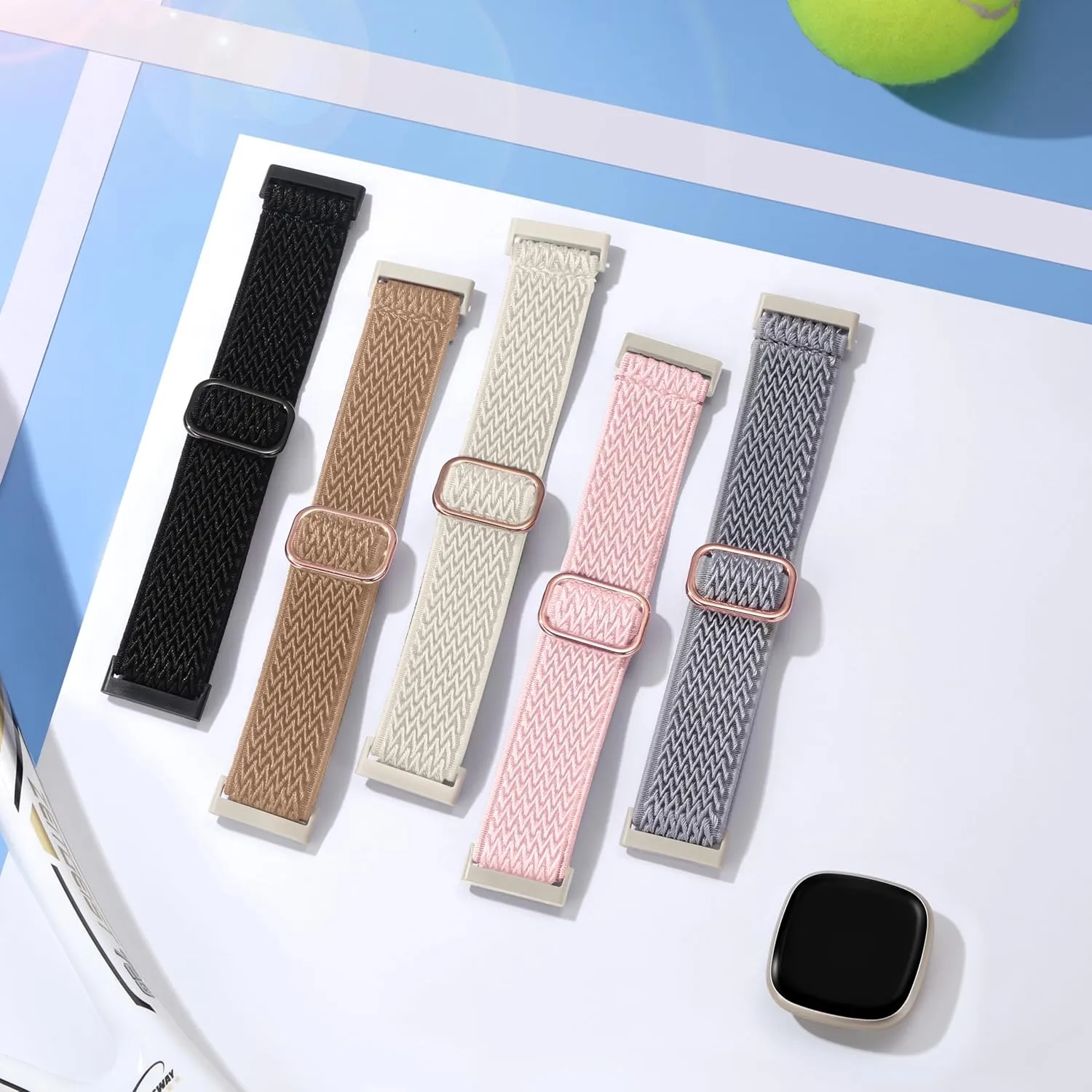 Adorve Compatible with Fitbit Versa 3 Bands/Fitbit Versa 4 Band/Fitbit Sense Bands for Men Women, Adjustable Stretchy Solo Loop Elastic Nylon Sport Strap for Smart Watch Replacement