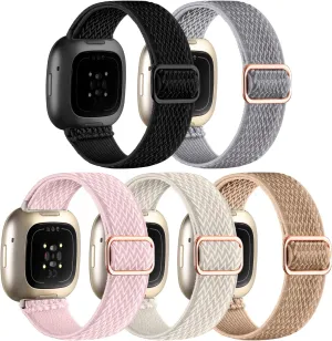 Adorve Compatible with Fitbit Versa 3 Bands/Fitbit Versa 4 Band/Fitbit Sense Bands for Men Women, Adjustable Stretchy Solo Loop Elastic Nylon Sport Strap for Smart Watch Replacement