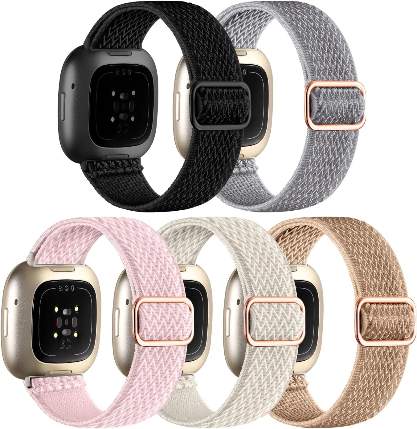 Adorve Compatible with Fitbit Versa 3 Bands/Fitbit Versa 4 Band/Fitbit Sense Bands for Men Women, Adjustable Stretchy Solo Loop Elastic Nylon Sport Strap for Smart Watch Replacement