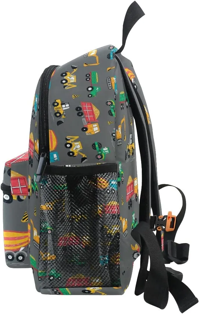 Aflyko Custom Name Kids Backpack Construction Truck Digger Personalized Daycare Bookbag Kindergarten Daypack for Toddler Girls Boys 10" × 4" × 12"