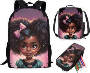 African Girl Backpack for Kids 5-7/8-12 American Black Girls School Bag and Lunch Bag Set Afro Magic Girl Backpacks for 6th Grade Elementary High Colleague Student Bookbag 17 Inch Back Pack