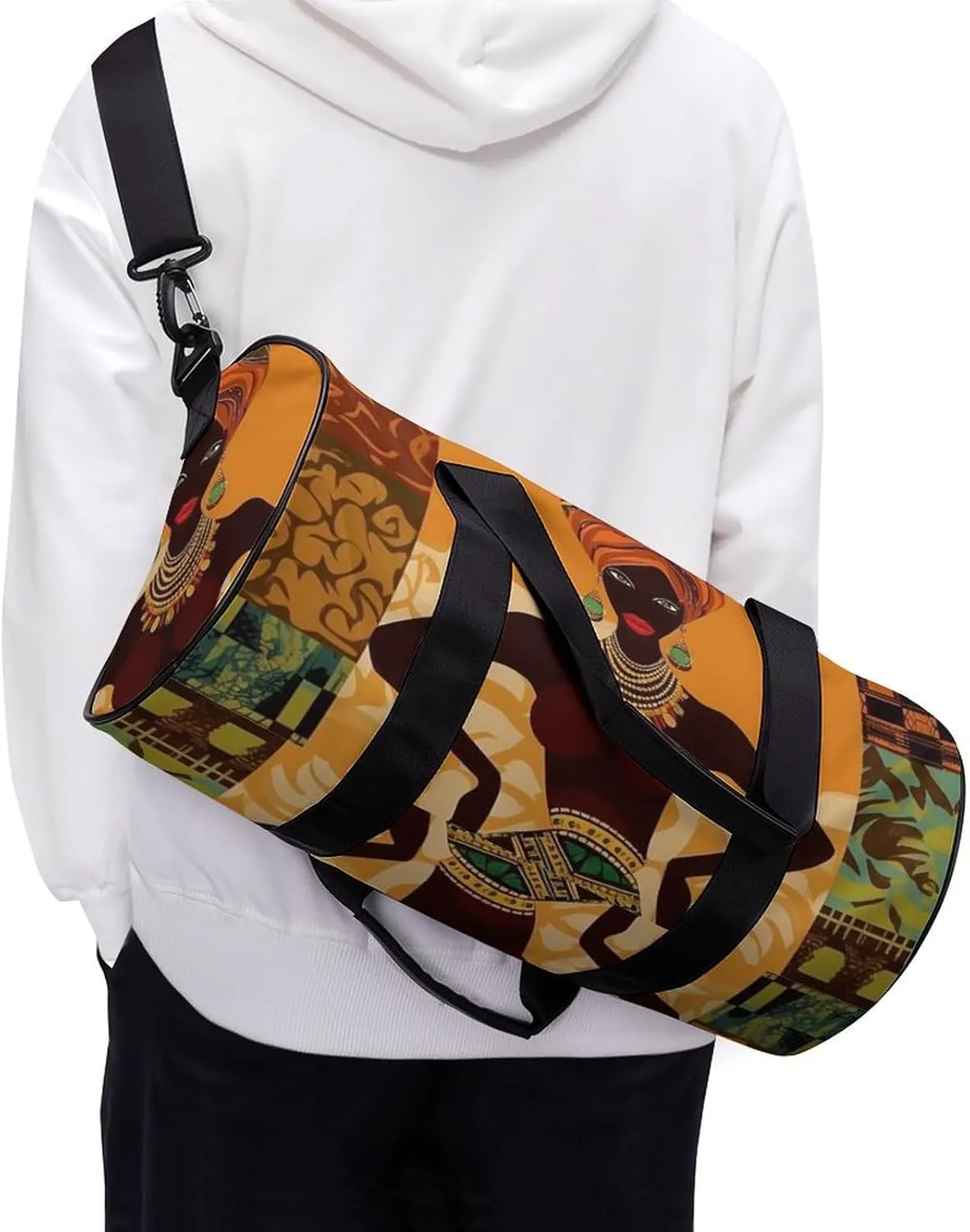 African Woman Gym Bag Small Travel Duffle Bag with Compartment Carry On Weekender Bag for Women Men