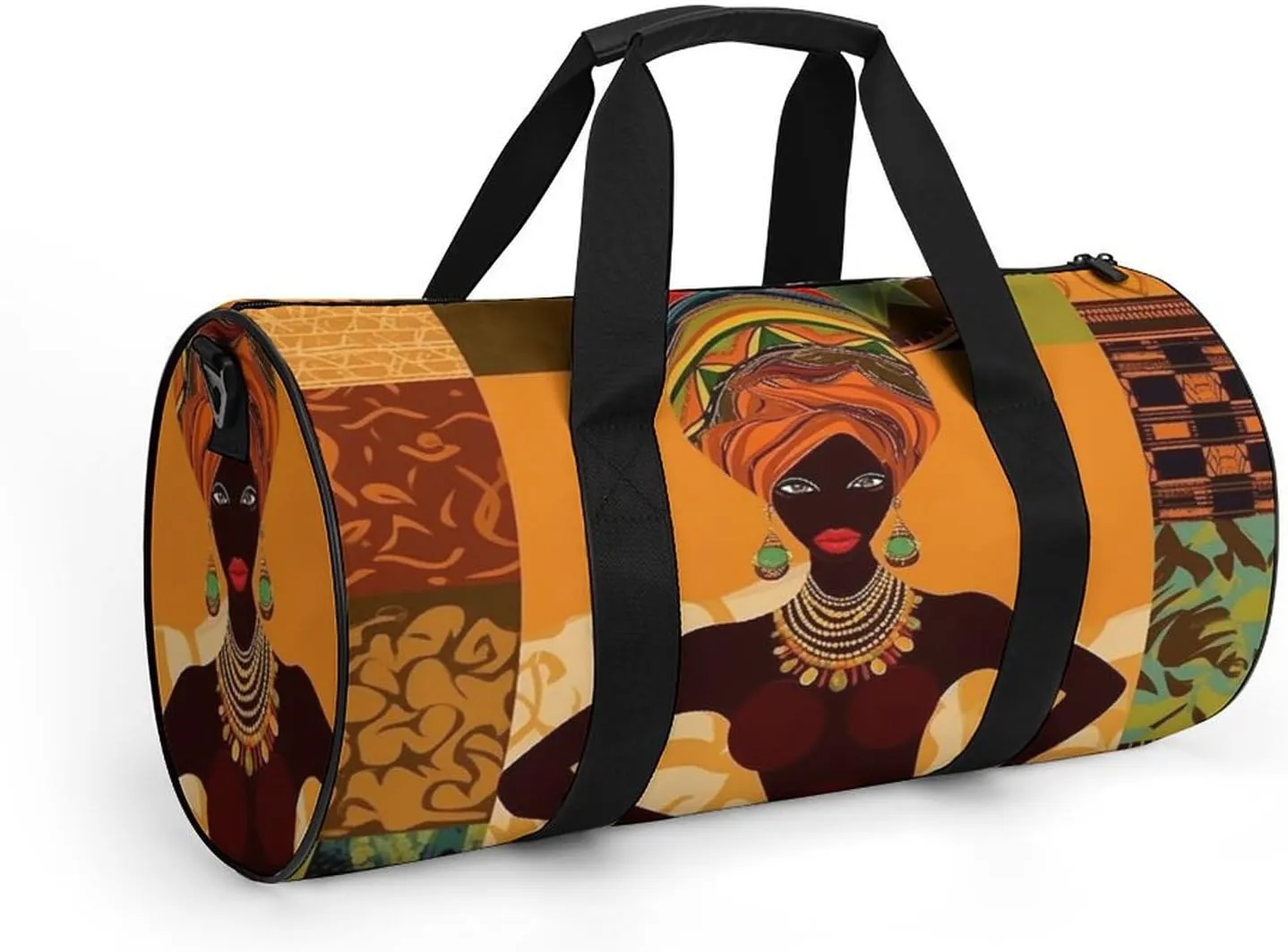 African Woman Gym Bag Small Travel Duffle Bag with Compartment Carry On Weekender Bag for Women Men