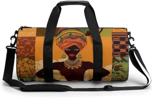 African Woman Gym Bag Small Travel Duffle Bag with Compartment Carry On Weekender Bag for Women Men