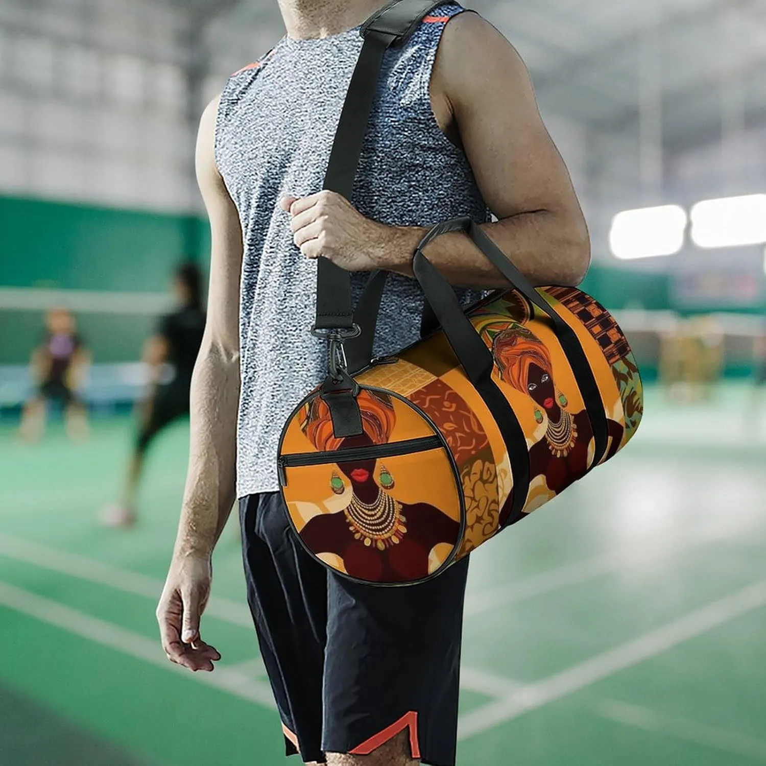 African Woman Gym Bag Small Travel Duffle Bag with Compartment Carry On Weekender Bag for Women Men