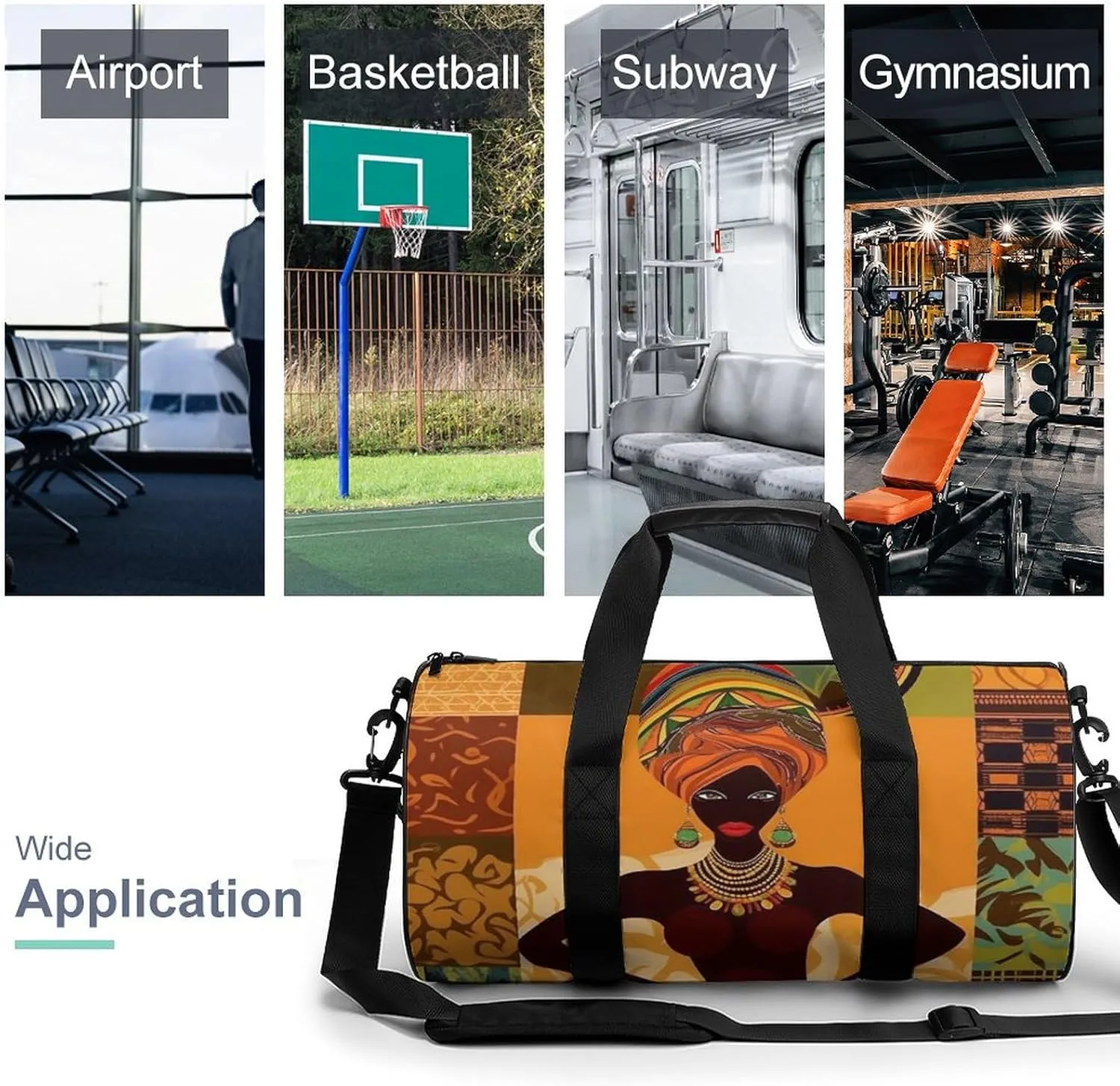 African Woman Gym Bag Small Travel Duffle Bag with Compartment Carry On Weekender Bag for Women Men