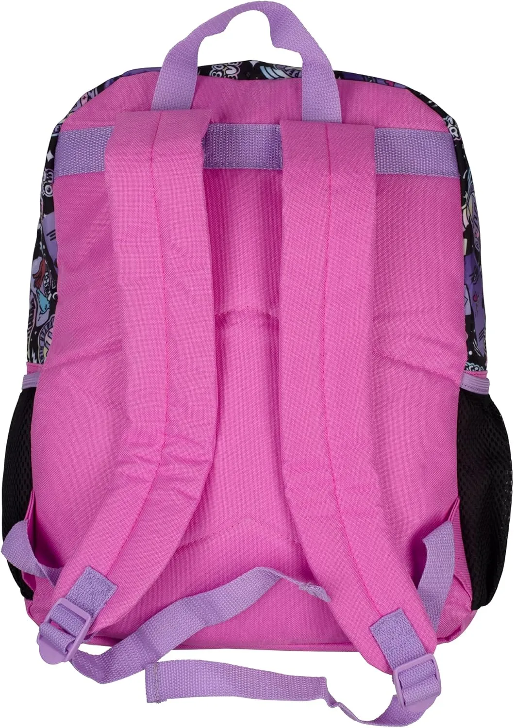 AI ACCESSORY INNOVATIONS Monster High 4 Piece Backpack Set, Clawdeen Wolf, Cleo DeNile, Dracularua, Frankie Stein, & Lagoona Blue Bookbag, Flip Sequins 16” School Bag, Black & Pink